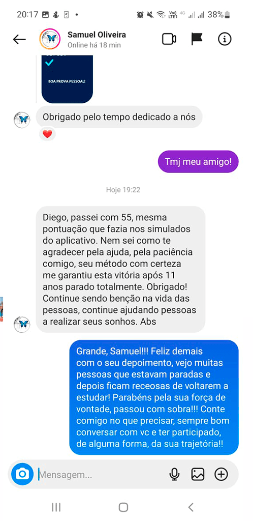 Depoimento de aluno